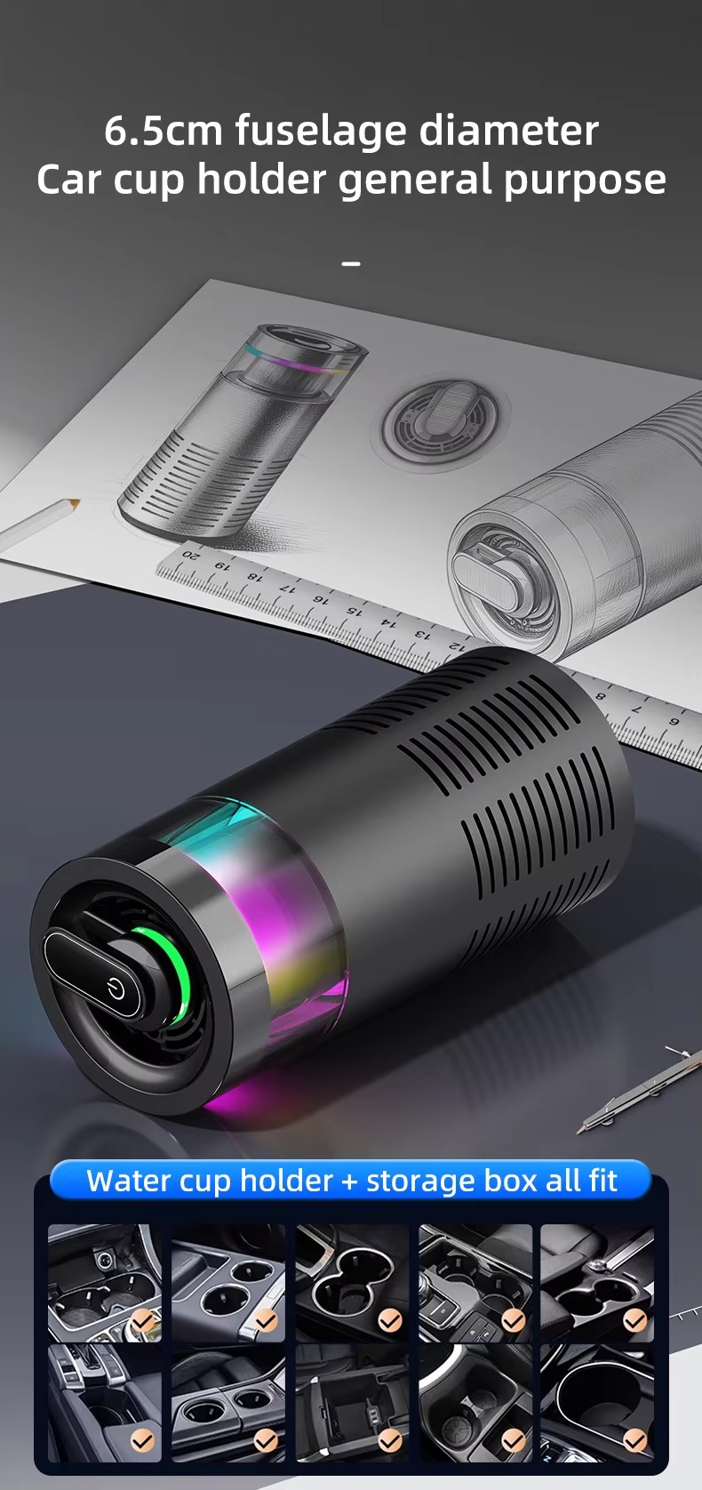 Yminigo K3 Car Air Purifier – Portable with HEPA Filter, 7-Color LED & 3 Purification Modes - Image 2