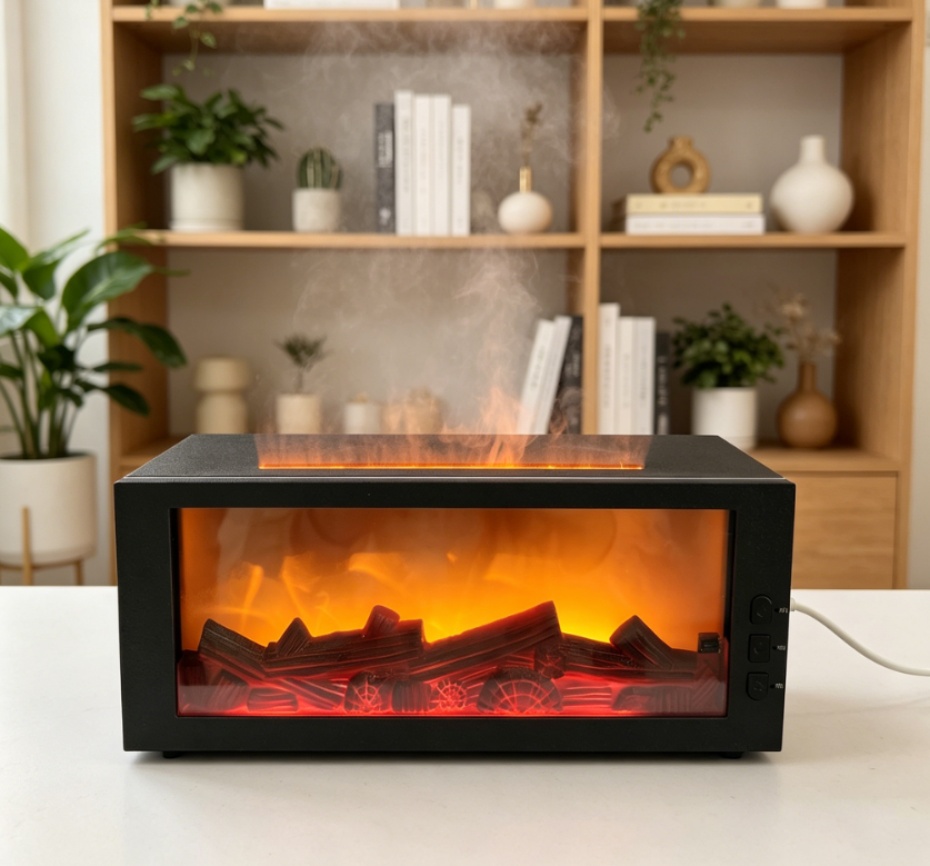 Yminigo PW01 3D Flame Ultrasonic Humidifier – 300ml with Realistic Campfire Glow, 7-Color Lights & Remote Control - Image 3