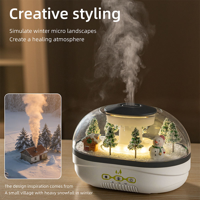 Yminigo winter landscape mist humidifier with snowman, trees and creative snow village design