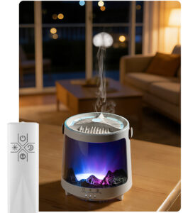 Yminigo 3D flame aroma diffuser with wireless remote control and aurora light