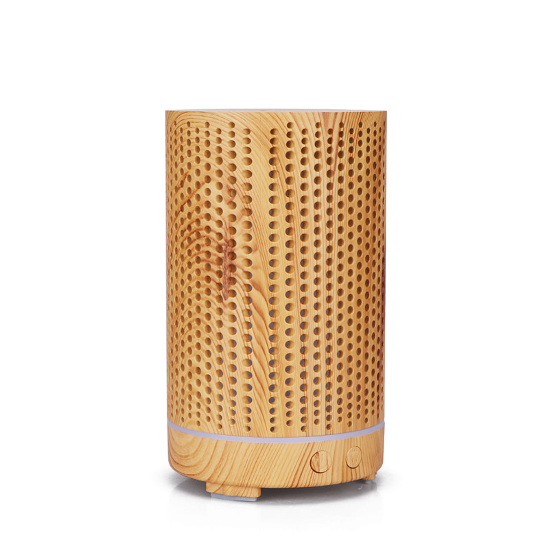 Yminigo Wood Grain Aroma Diffuser – 200ml with Hollow-Out Design, 7-Color LED & Remote Control - Image 2