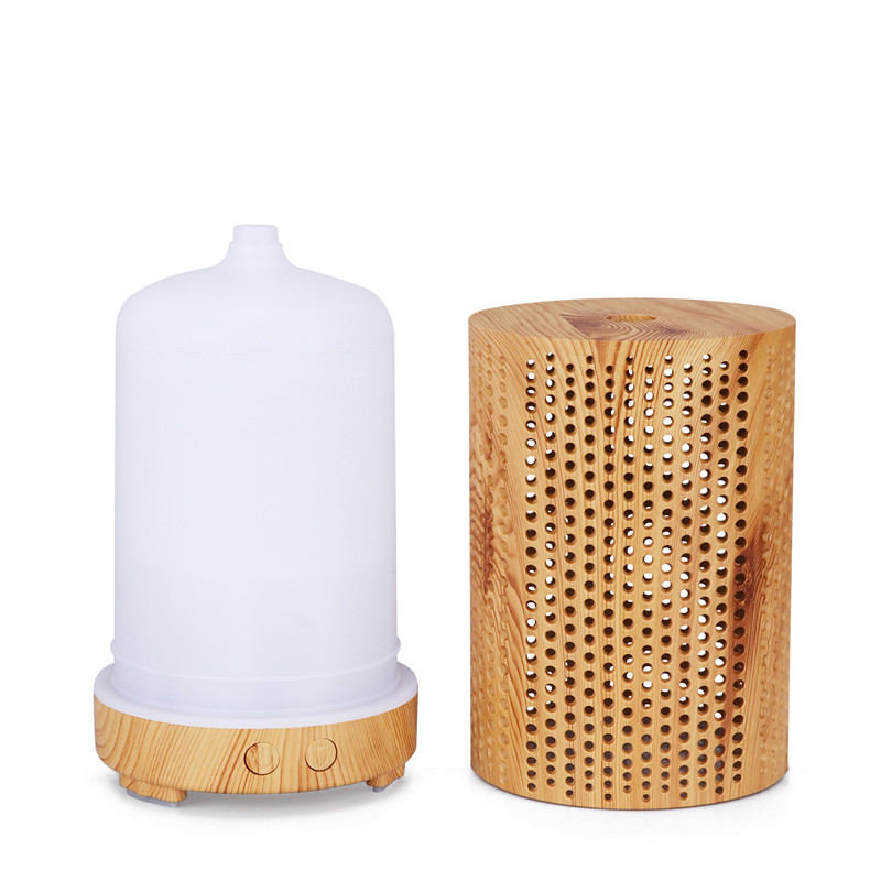 Yminigo Wood Grain Aroma Diffuser – 200ml with Hollow-Out Design, 7-Color LED & Remote Control - Image 3