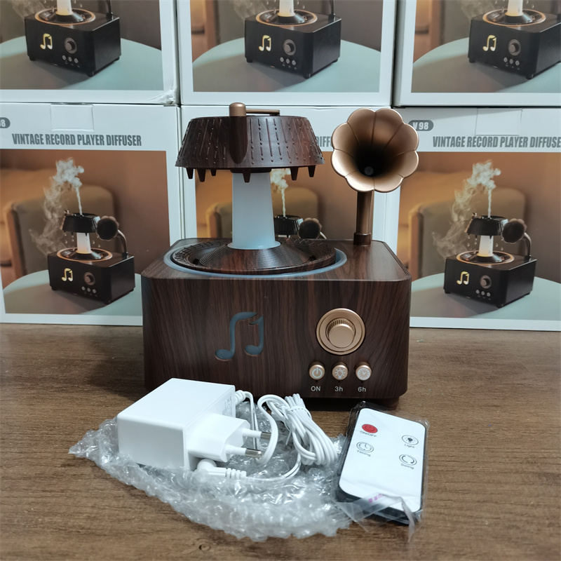Yminigo V98 Gramophone Aroma Diffuser – 250ml with White Noise Speaker, Rotatable Raindrop & 7-Color Light - Image 5