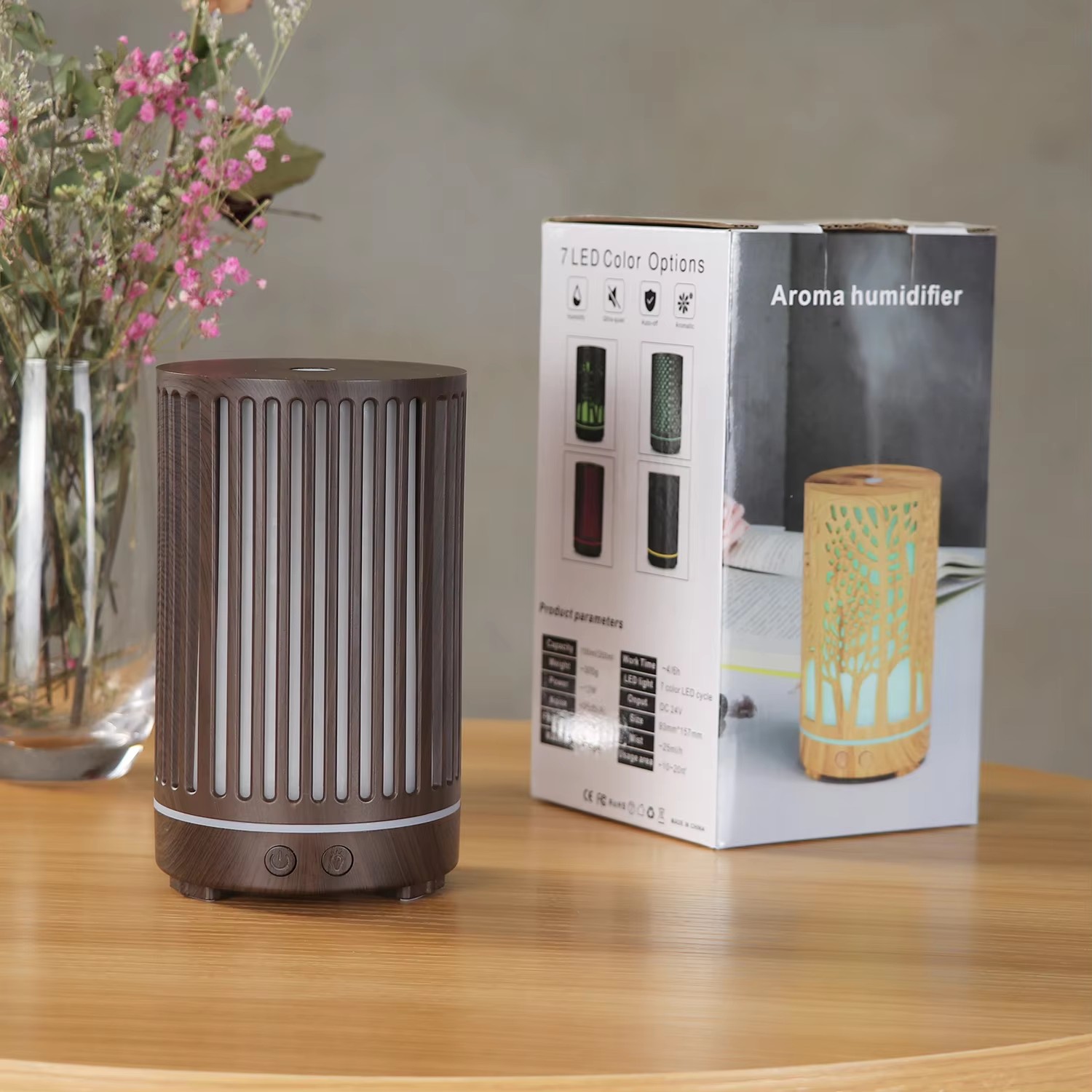 Yminigo YX-126 Wood Grain Aroma Diffuser – 200ml with Hollow-Out Design, 7-Color LED & Remote Control - Image 3