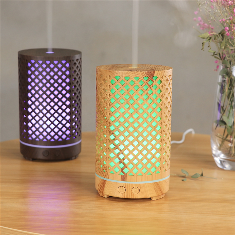 Yminigo Wood Grain Aroma Diffuser – 200ml with Hollow-Out Design, 7-Color LED & Remote Control - Image 4