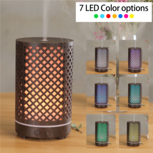 Yminigo wood grain aroma diffuser with green light in yoga studio