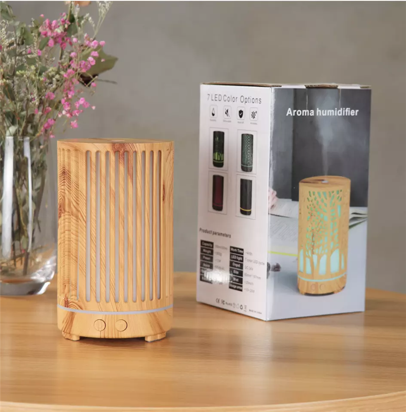 Yminigo YX-126 Wood Grain Aroma Diffuser – 200ml with Hollow-Out Design, 7-Color LED & Remote Control - Image 4