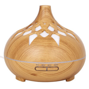 Yminigo Wood Grain Aroma Humidifier – 500ml with 3 Mist Levels, 7-Color LED & Remote Control