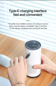 Yminigo rechargeable car purifier charging with Type-C cable