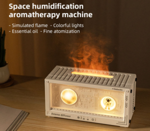 Yminigo astronaut aroma diffuser with simulated flame and space capsule design