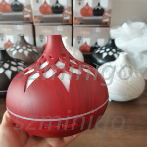 Yminigo 500ml wood grain aroma humidifier in red, black and white colors