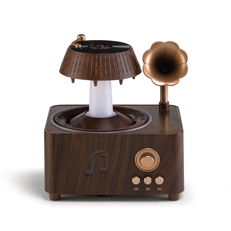 Yminigo V98 Gramophone Aroma Diffuser – 250ml with White Noise Speaker, Rotatable Raindrop & 7-Color Light