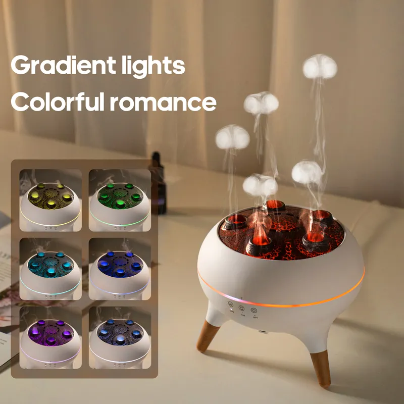 Yminigo V80 flame and 7-color LED lights on jellyfish diffuser
