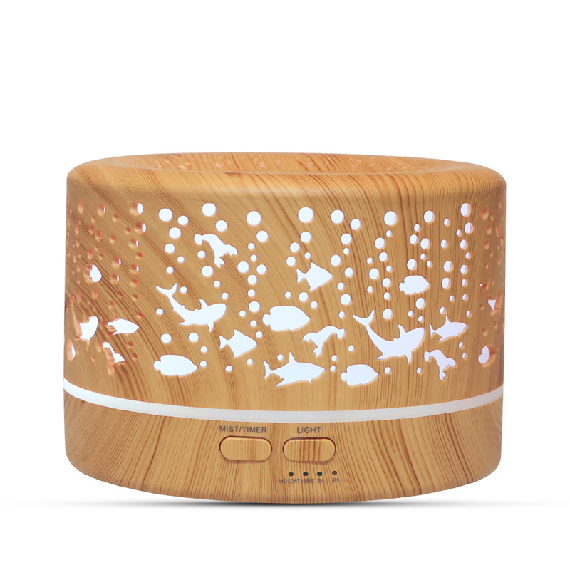 Yminigo Dolphin Ocean Aroma Humidifier – 700ml Wood Grain Diffuser with 7-Color Lights & Remote