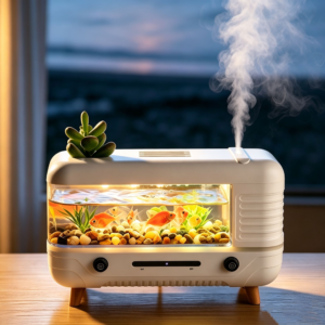 Yminigo KJR355 Aquarium Humidifier – 300ml with Dual Water Tanks, 7-Color Light & Low Noise Aeration