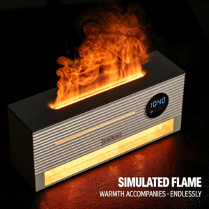 Yminigo Rock Flame Aroma Humidifier – 260ml with Realistic Flame, Clock & Alarm, and Remote Control
