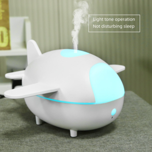Yminigo white airplane humidifier with cyan lighting providing light tone operation without disturbing sleep