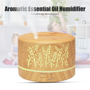 Yminigo light wood grain botanical aroma humidifier with glowing wheat and herb patterns