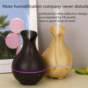 Yminigo KJR-169 vase aroma humidifiers in light and dark wood finishes providing mute humidification