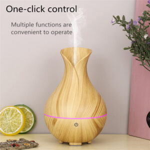 Yminigo light wood vase humidifier with one-click control and a glowing pink light ring