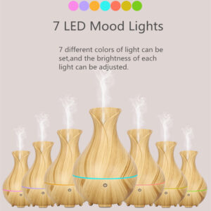 Yminigo vase aroma humidifiers showing 7 LED mood lights with adjustable brightness