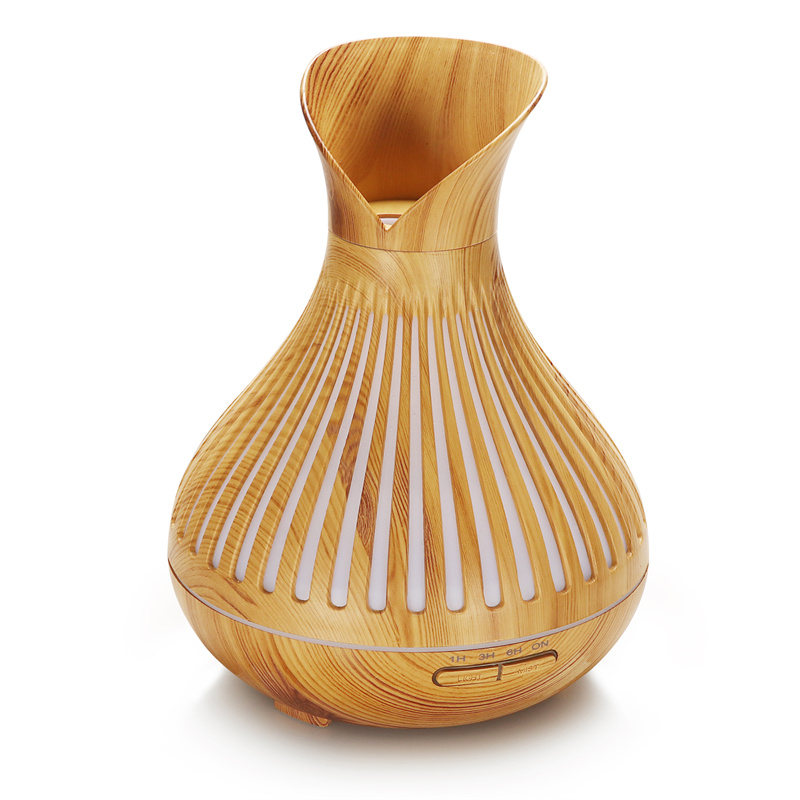 Yminigo Wood Grain Hollow Humidifier – 500ml with 2 Mist Levels, 7-Color Light & Timer - Image 3