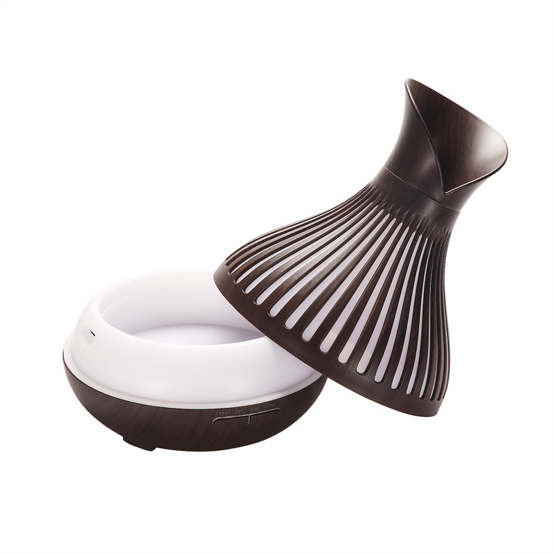 Yminigo Wood Grain Hollow Humidifier – 500ml with 2 Mist Levels, 7-Color Light & Timer - Image 2