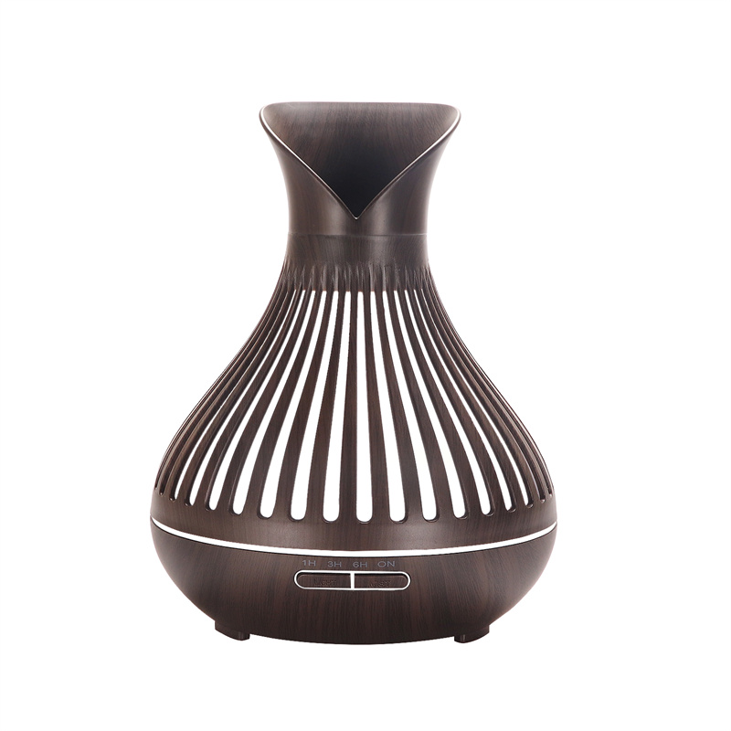 Yminigo Wood Grain Hollow Humidifier – 500ml with 2 Mist Levels, 7-Color Light & Timer