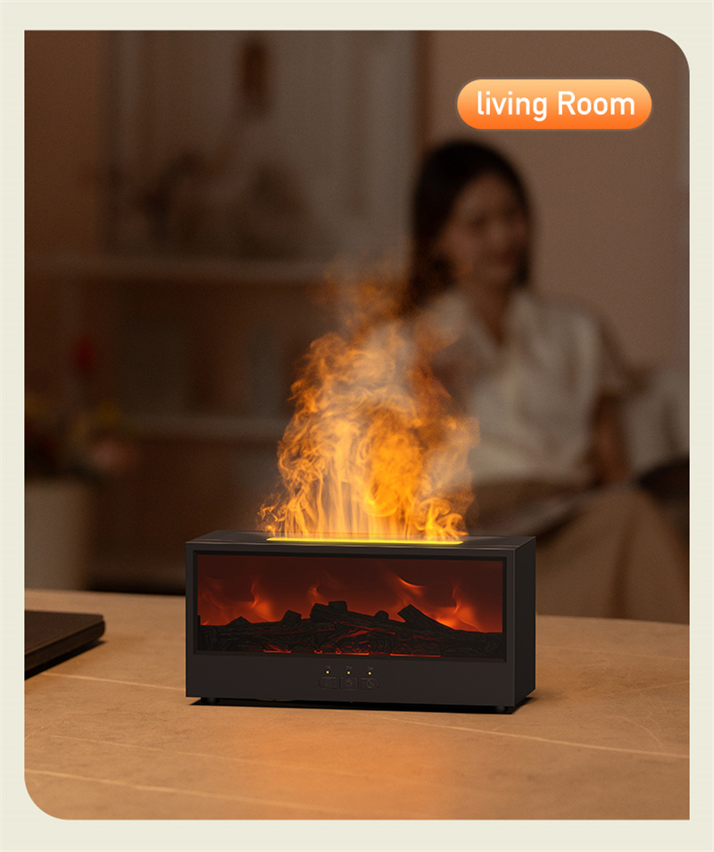 Yminigo DQ717 Flame Fireplace Aroma Diffuser – 150ml Humidifier with Remote Control & Firewood Projection - Image 3
