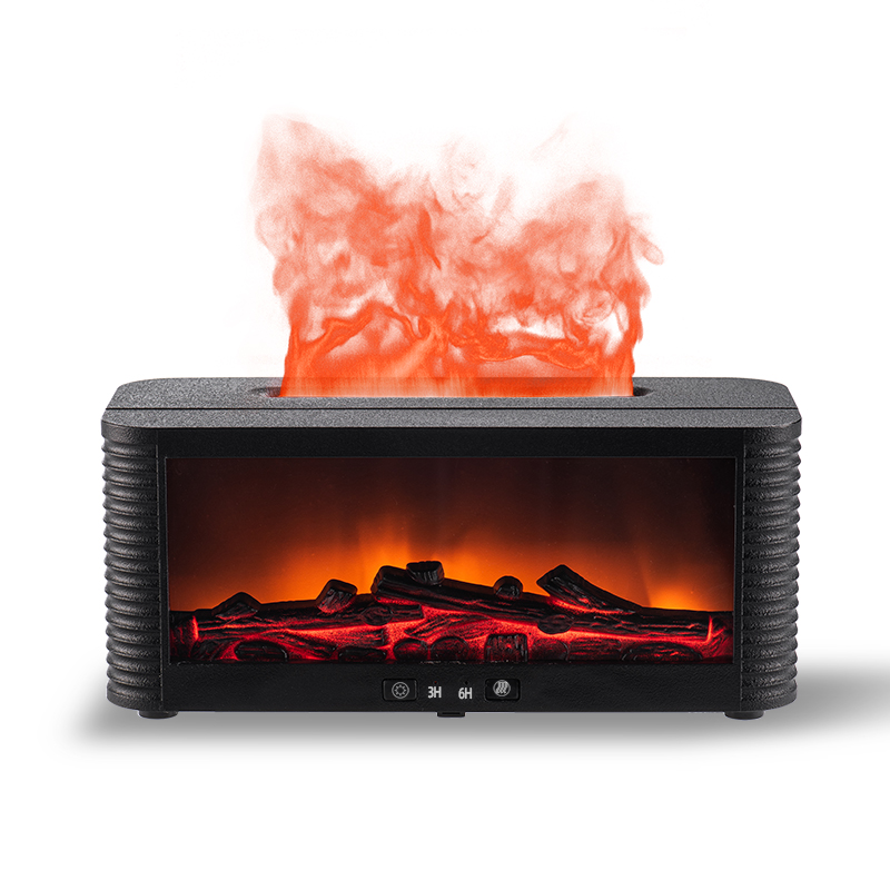 Yminigo Flame Fireplace Aroma Diffuser – 250ml Simulated Flame Humidifier with Remote Control & 7-Color Lights