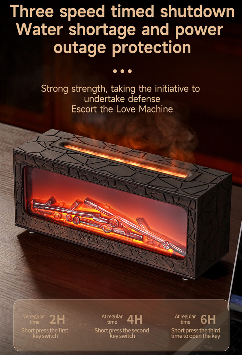 Yminigo Co6 black crackle flame humidifier with timed shutdown and safety protection
