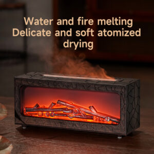 Yminigo Co6 flame humidifier with delicate mist melting into the simulated fire