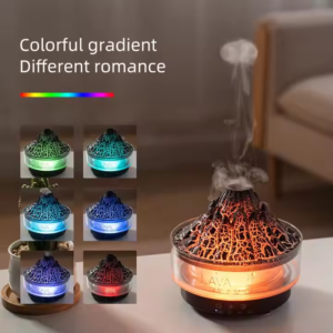 Yminigo volcano aroma diffuser showing colorful gradient lights for different romance