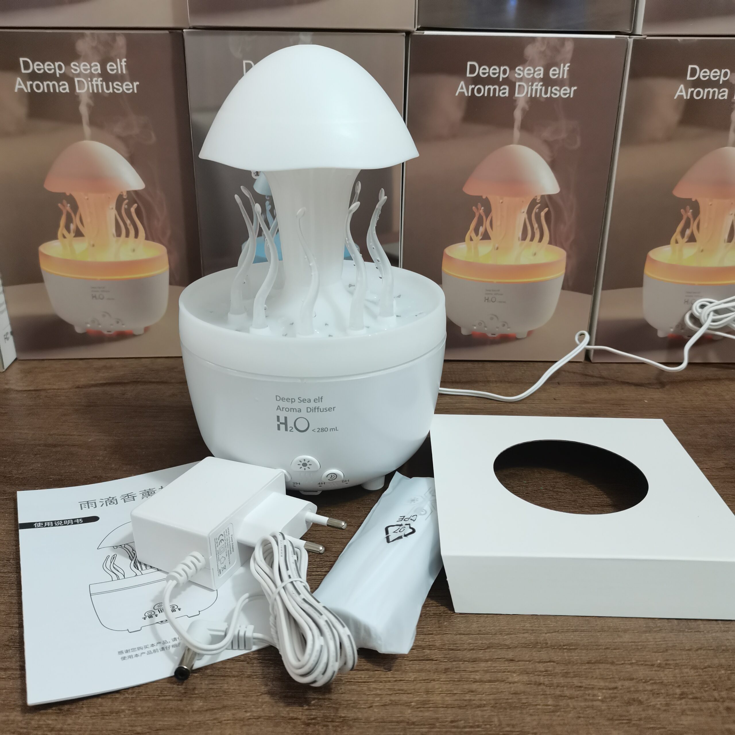 Yminigo Deep Sea Elf Aroma Diffuser – 300ml with Raindrop Effect, 7-Color LED & Remote Control - Image 6