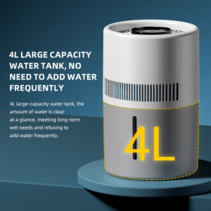 White humidifier highlighting the 4L transparent water tank with a visible water level window