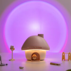 Yminigo Cute Mushroom House Humidifier – 300ml with Sunset Projection Lamp, 2000mAh Battery & 7-Color Light