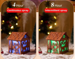 Yminigo Christmas snow house humidifier with 4-hour continuous and 8-hour intermittent spray modes