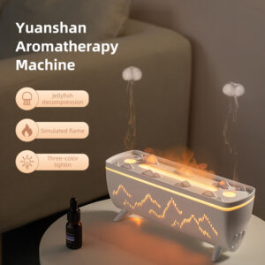 Yminigo V72 Yuanshan aroma humidifier featuring jellyfish decompression, simulated flame, and three-color lighting