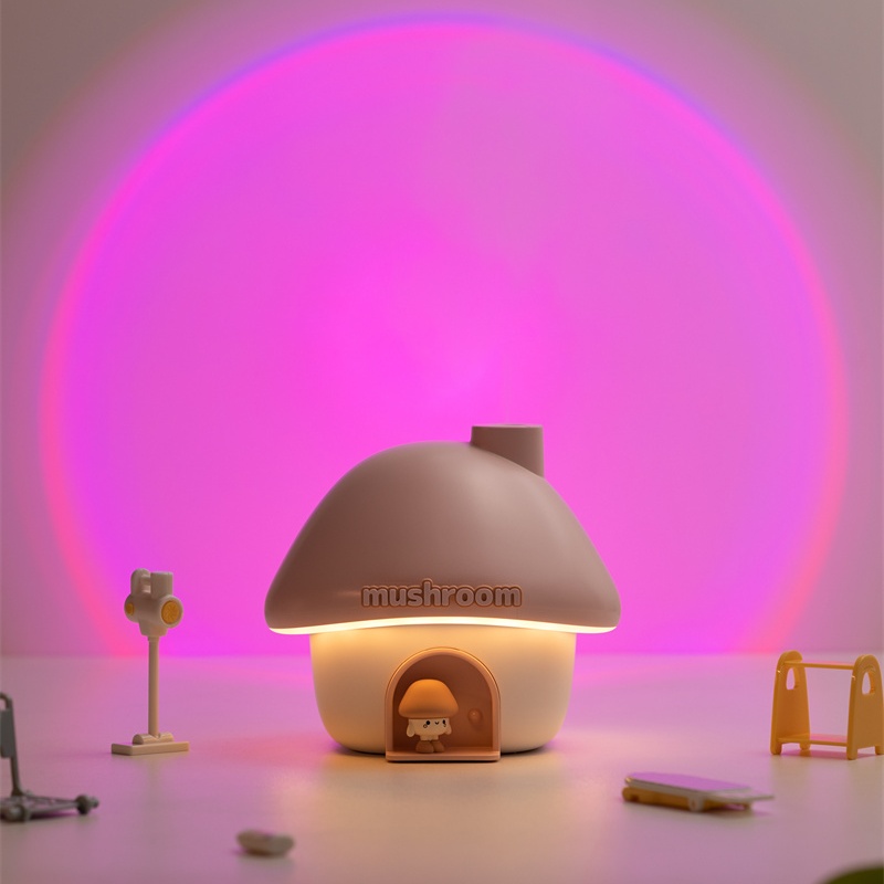 Yminigo Cute Mushroom House Humidifier – 300ml with Sunset Projection Lamp, 2000mAh Battery & 7-Color Light - Image 4