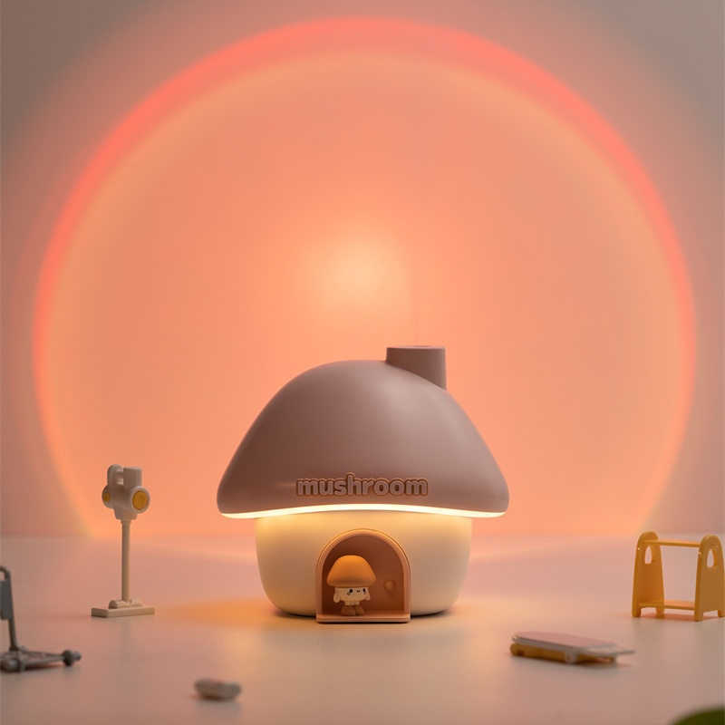 Yminigo Cute Mushroom House Humidifier – 300ml with Sunset Projection Lamp, 2000mAh Battery & 7-Color Light - Image 5
