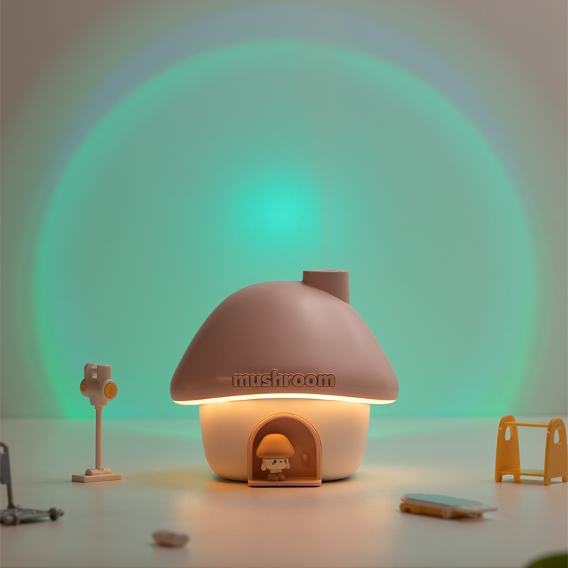 Yminigo Cute Mushroom House Humidifier – 300ml with Sunset Projection Lamp, 2000mAh Battery & 7-Color Light - Image 6