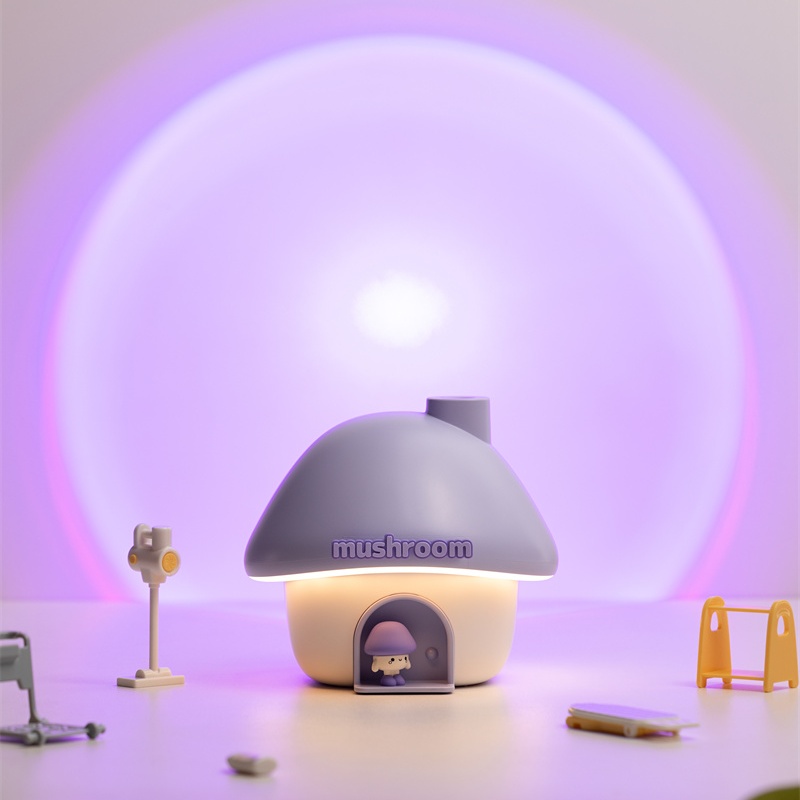 Yminigo Cute Mushroom House Humidifier – 300ml with Sunset Projection Lamp, 2000mAh Battery & 7-Color Light - Image 2