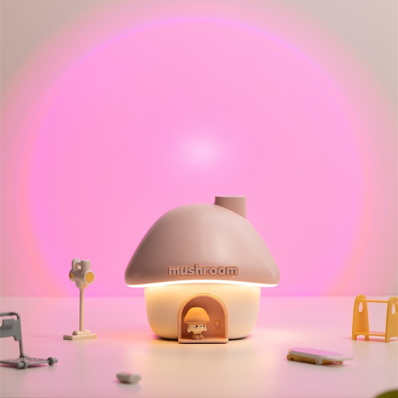 Yminigo Cute Mushroom House Humidifier – 300ml with Sunset Projection Lamp, 2000mAh Battery & 7-Color Light - Image 3