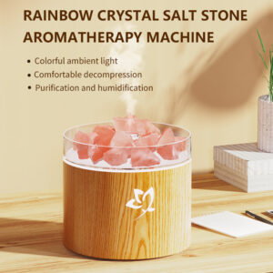 Yminigo C03 wood grain crystal saltstone aroma humidifier with natural pink salt rocks