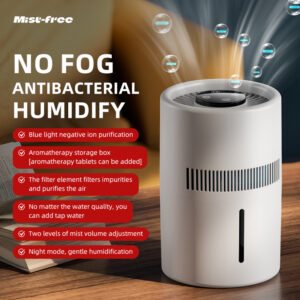 Mist-free antibacterial humidifier with blue light negative ion purification and aromatherapy storage box